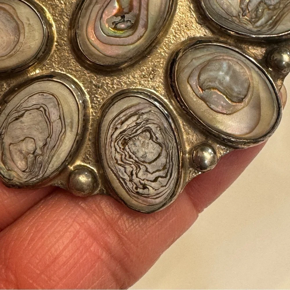 Sterling Silver .925 & Abalone Shell Brooch Taxco Mexico TE52 Vintage 70s 80s